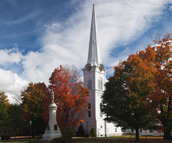 church and fall foliage in manchester