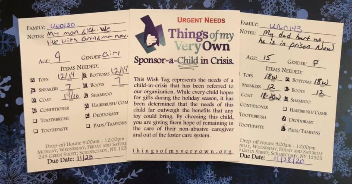 three sponsor a child in crisis wish cards