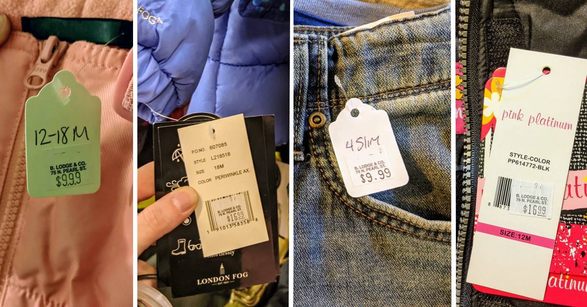 image split in three of kids clothes with price tags